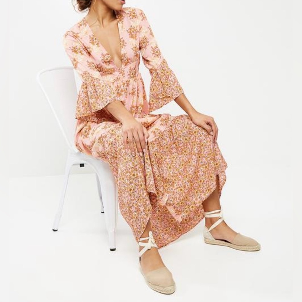 Vera Moda Floral Eavis Maxi Dress In Rose Tan Size M Romantic Wedding - Picture 14 of 16
